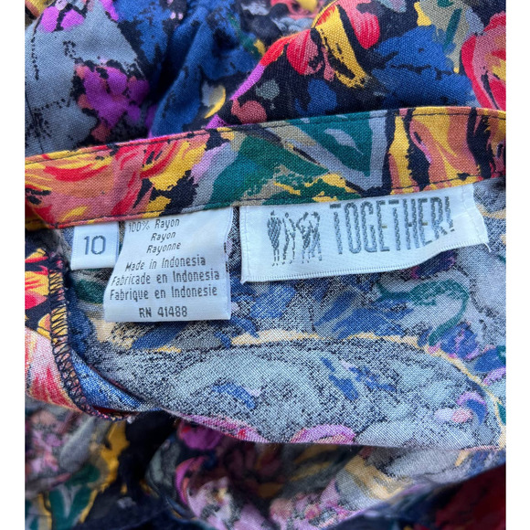 Together! Vintage 80's Women's Floral Button Front Pleated Dress Sz 10 - Picture 4 of 5
